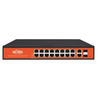 Wi-Tek - WI-PMS320GF - 16GE+2Combo SFP Full Giga 802.3af/at PoE Switch with 16Port PoE