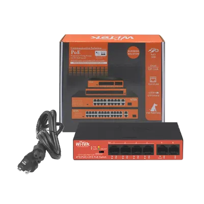 Wi-Tek - WI-PS205H V2 - 4FE + 2FE Uplink Ports 250M Long Range PoE Switch with 4PoE Port