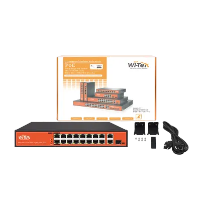 Wi-Tek - WI-PS518G - 16FE+1GE+1Combo SFP 250M Long Range PoE Switch with 16Port PoE
