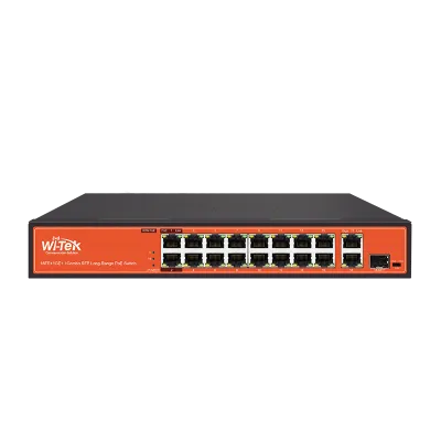 Wi-Tek - WI-PS518G - 16FE+1GE+1Combo SFP 250M Long Range PoE Switch with 16Port PoE