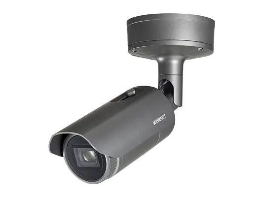Hanwha - XNO-6120R/LPR - Wisenet X powered by Wisenet 5 network IR outdoor Low Speed LPR bullet camera for Parking Lots; Drive-thrus; and Entry Gates up to 35MPH, 2MP, Full HD(1080p) @60fps, 12X optical zoom lens (5.2mm ~62.4mm) (54.58º ~ 5.30º), tri