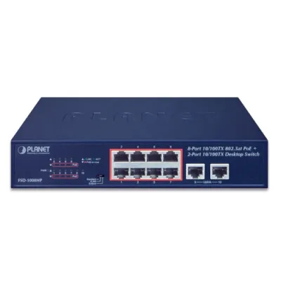 Planet - FSD-1008HP - 8-Port 10/100TX 802.3at PoE + 2-Port 10/100TX Desktop Switch
