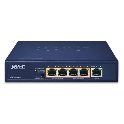 Planet - GSD-504UP - 2-Port 10/100/1000T 802.3bt PoE + 2-Port 10/100/1000T 802.3at PoE + 1-Port Gigabit Desktop Switch (External 120W)