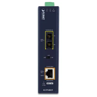Planet - IGTP-802T - IP30 Industrial 10/100/1000BASE-T to 1000BASE-SX Converter with 802.3at PoE+