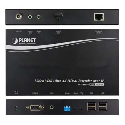 Planet - IHD-410PR - Video Wall Ultra 4K HDMI/USB Extender Receiver over IP with PoE - Ultra High Definition Digital Signage