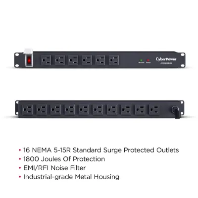 Cyber Power - CPS1615RMS - 1800 J, 125 V, 16 NEMA 5-15R (6 front, 10 rear), 6 ft cord, 3 year warranty