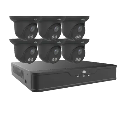 UNV - EK-S31P8DLT46T2-BK - Dual Light 8 Channel Surveillance Kit with 6, 4MP Turret Domes in Black