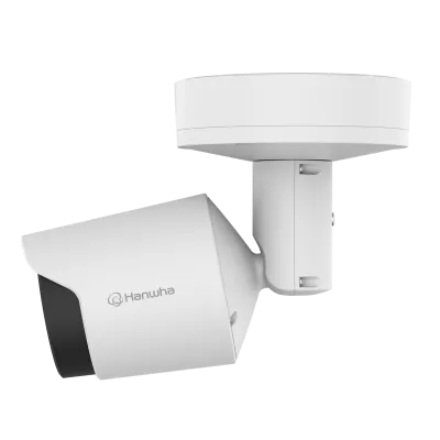 Hanwha - TNO-C3062T - Wisenet T network thermal compact bullet camera, 384 x 288 (uncooled); ＜20mK (NETD), Max 768 x 576 @ 8fps resolution support, 35mm fixed focal lens (HFoV: 10.7o), Triple codec H.265/H.264/MJPEG with WiseStream III (based on AI e