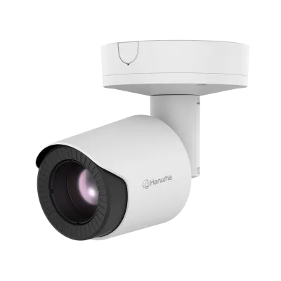 Hanwha - TNO-C3080T - Wisenet T network thermal compact bullet camera, 384 x 288 (uncooled); ＜20mK (NETD), Max 768 x 576 @ 30fps resolution support, 60mm fixed focal lens (HFoV: 6.2o), Triple codec H.265/H.264/MJPEG with WiseStream III (based on AI e