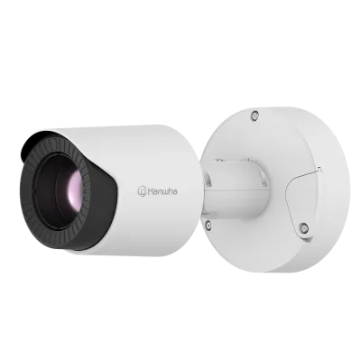 Hanwha - TNO-C3080T - Wisenet T network thermal compact bullet camera, 384 x 288 (uncooled); ＜20mK (NETD), Max 768 x 576 @ 30fps resolution support, 60mm fixed focal lens (HFoV: 6.2o), Triple codec H.265/H.264/MJPEG with WiseStream III (based on AI e