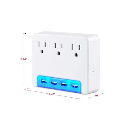 Cyber Power - P3WUH - 3 AC Outlet Wall Tap 125V with 4 USB 3.4A Charging Ports Glow Colors