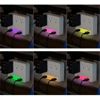 Cyber Power - P3WUH - 3 AC Outlet Wall Tap 125V with 4 USB 3.4A Charging Ports Glow Colors