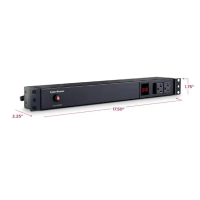 Cyber Power - PDU20M2F8R - 20A (Derated to 16A), 120 V, 50Hz/60Hz, NEMA 5-20P plug, 10 NEMA 5-20R, 1U Rackmount, 15 ft Cord, Limited Lifetime Warranty