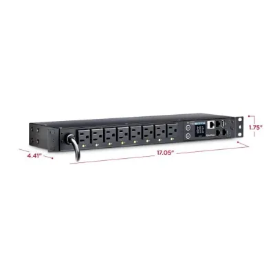 Cyber Power - PDU41001 - Switched PDU 15A 120V NEMA 5-15P input 8 NEMA 5-15R output 12ft cord 1U