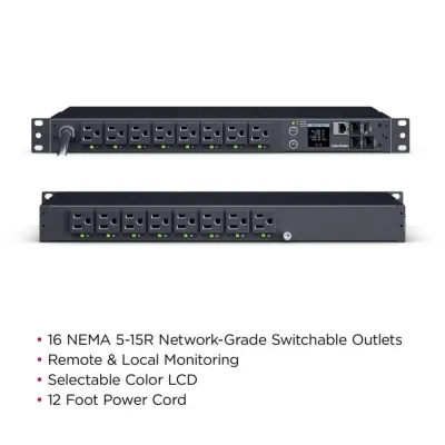 Cyber Power - PDU41021 - Switched PDU 15A 120V NEMA 5-15P input 16 NEMA 5-15R output 12ft cord 1U 3 Year Warranty