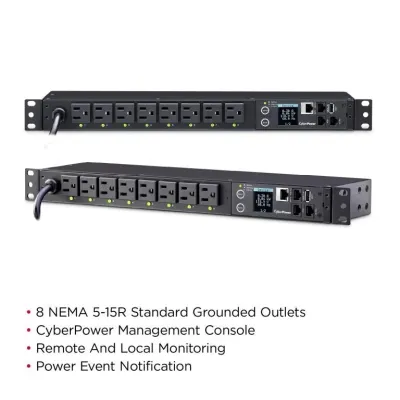 Cyber Power - PDU81001 - SW MBO PDU 15A 120V Metered-by-Outlet Switched PDU NEMA Outlets 12ft cord